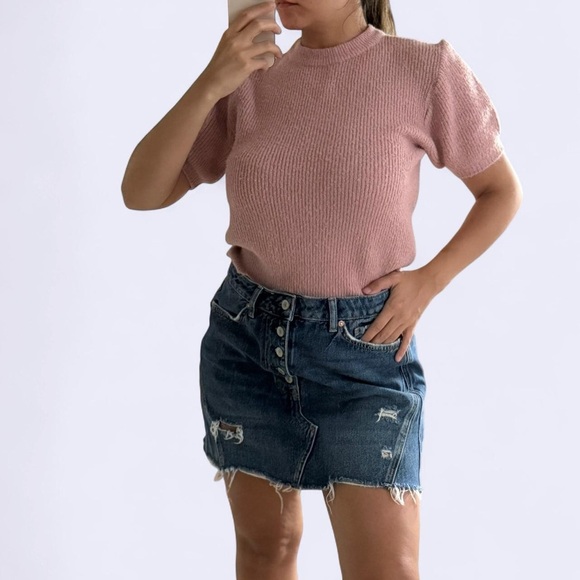 BBAL JU NO CHO Sweaters - Korean Pink Puff Sleeve Sweater | BBAL JU NO CHO | Soft Knit